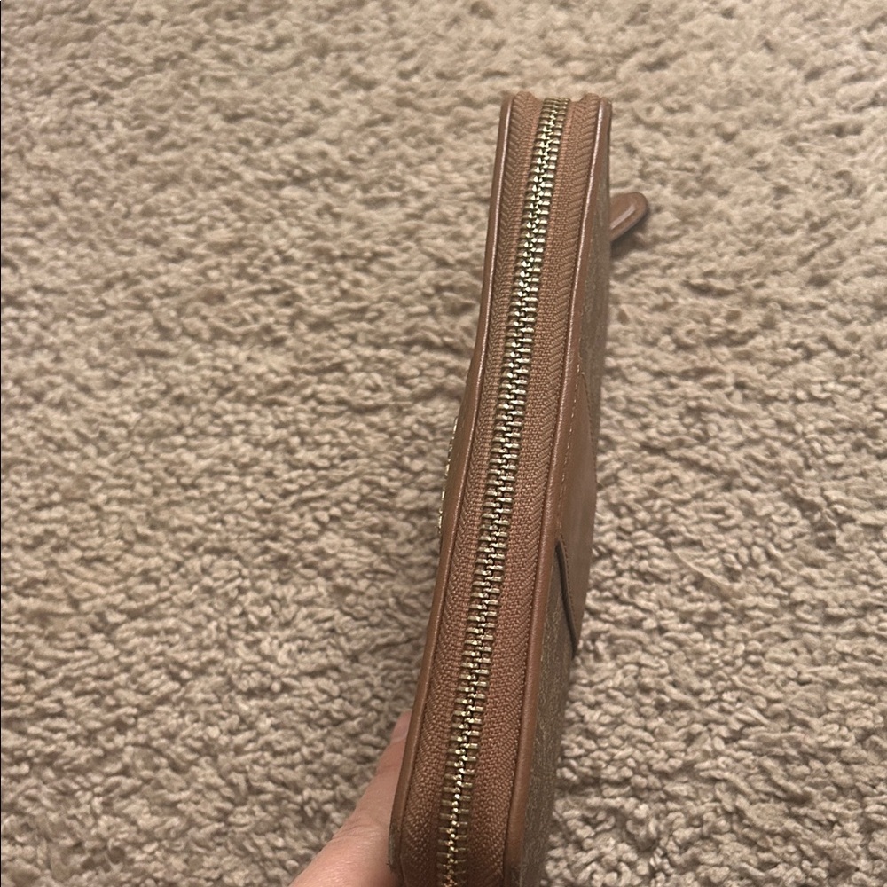 Coach Signature Brown and Tan Zip Wallet - Picture 3 of 8